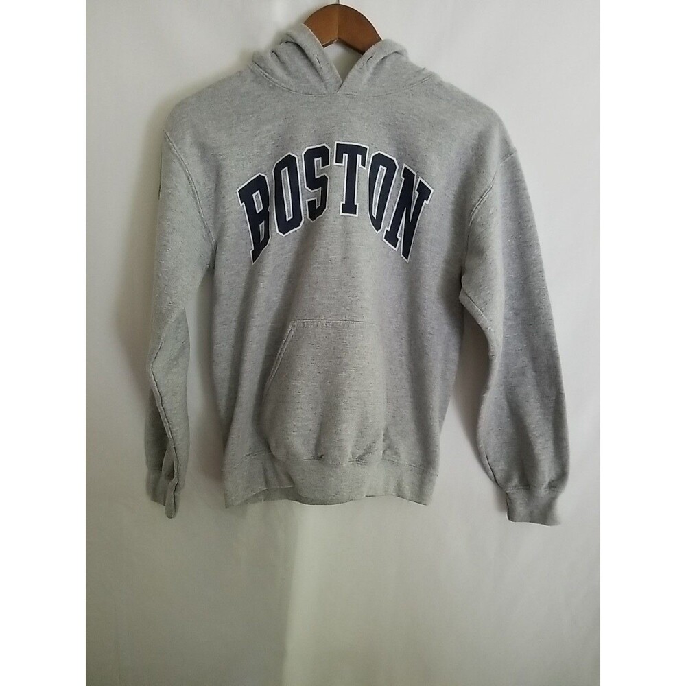 Boston Massachusetts Hoodie Gray Hooded Long Sleeve Sweatshirt Size Small